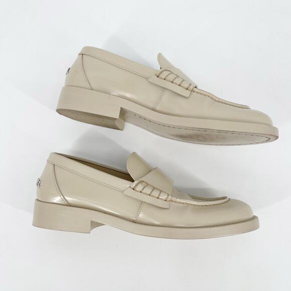 Chanel Summer 2023 Beige Shiny Calfskin Metal Logo Low Heel Loafers EU 37 - Picture 6 of 14